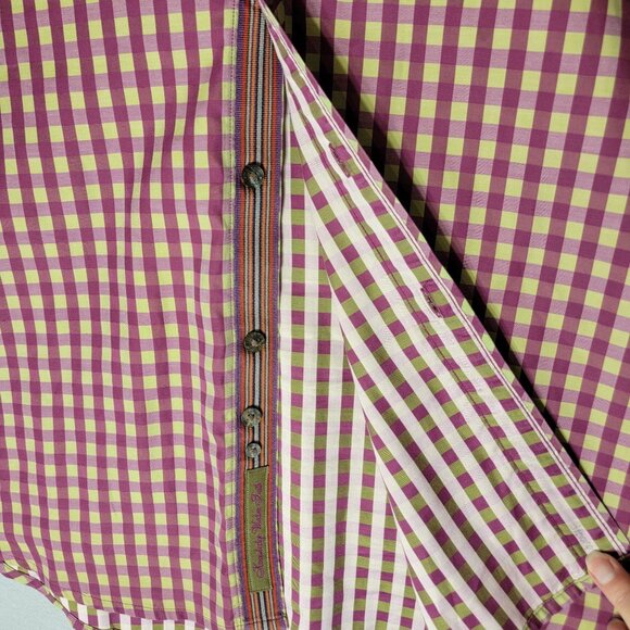 Robert Graham Mens Contrast Cuff Colorful Button Up Shirt Purple Plaid Size XL - Picture 5 of 11